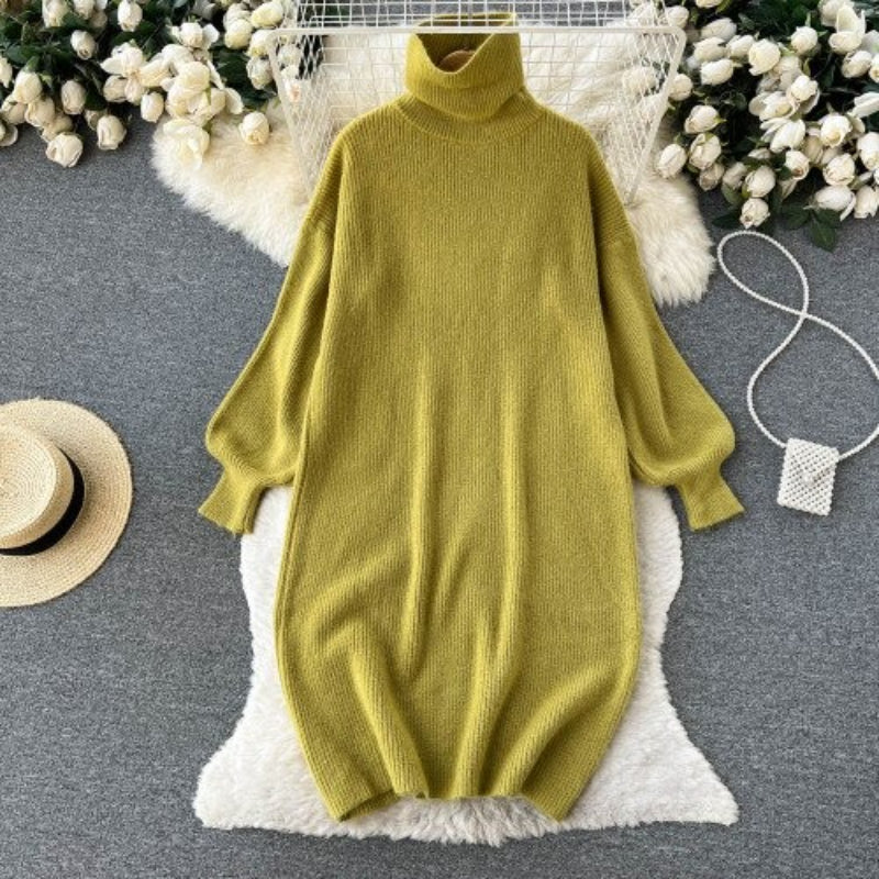 Loose Turtleneck Knitted Slim Long Woolen Dress-Soco Hoodie