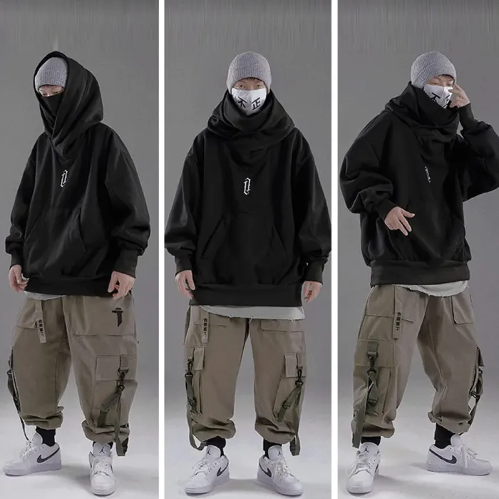 Oversized Double Layer Contour Hop Pullover Hoodie For Men