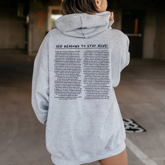 100 Reasons To Stay Alive Inspirational Back Print Pullover Hoodie For Men And Women