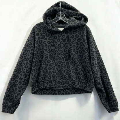 Printed Pullover Hoodie With Kangaroo Pocket Black