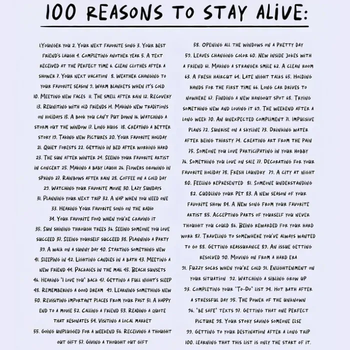 100 Reasons To Stay Alive Inspirational Back Print Pullover Hoodie For Men And Women