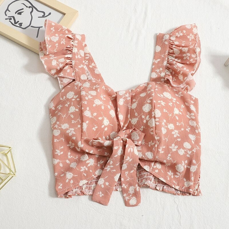 Bohemian Bow Tie Lace-up Print Camisole Tops For Women-Soco Hoodie