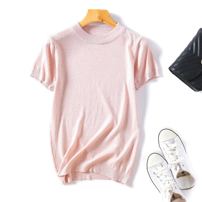 Shiny Knitted Slim O-Neck Sweater Shirt For Women-Soco Hoodie