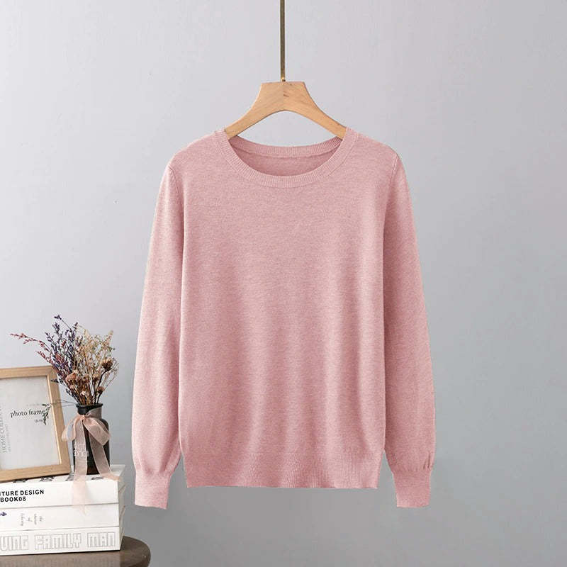 Cashmere O-Neck Solid Long-Sleeved Pullover For Women-Soco Hoodie