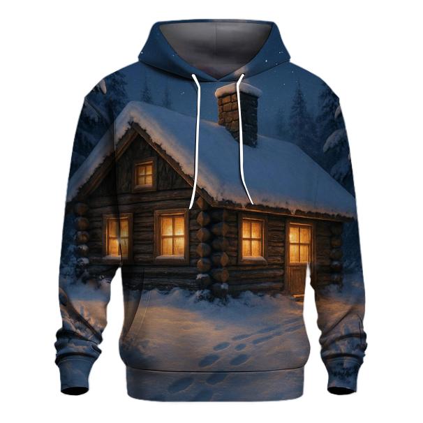 Snow Topped Cabin Dusk pullover hoodies