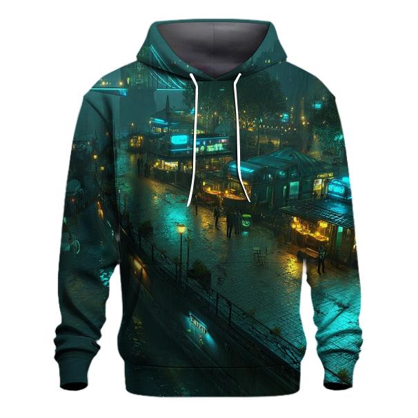 Neon Riverfront Nightscape designer hoodies
