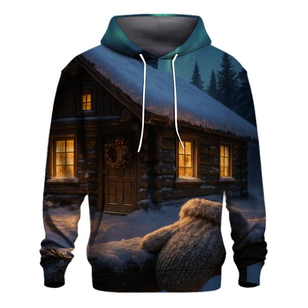 Aurora Over Cabin Hearth embroidered hoodies