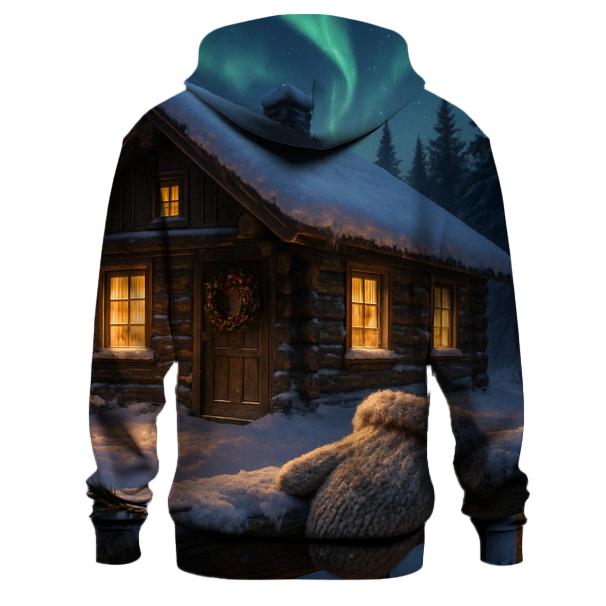 Aurora Over Cabin Hearth embroidered hoodies