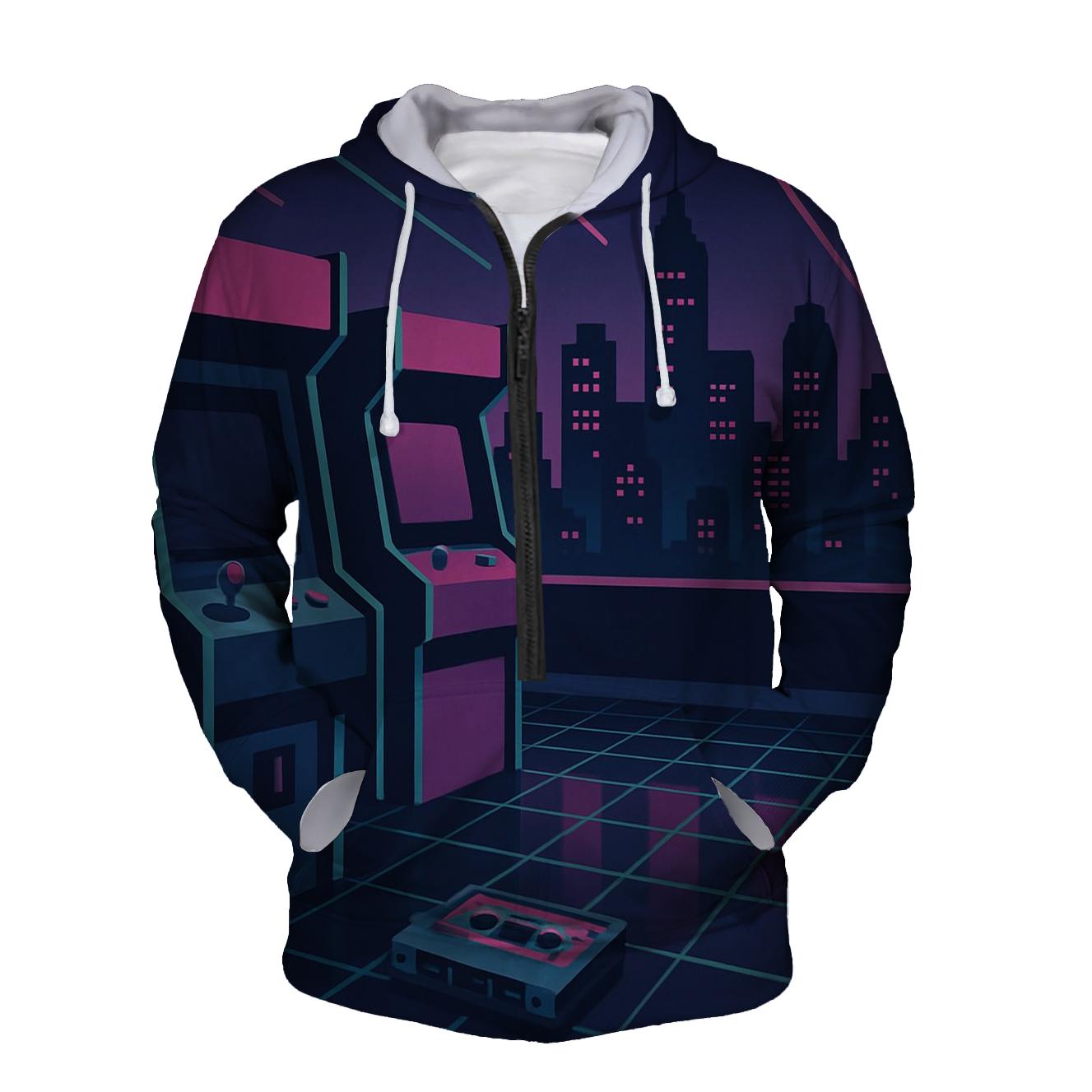 Vaporwave Arcade Skyline hoodie styles