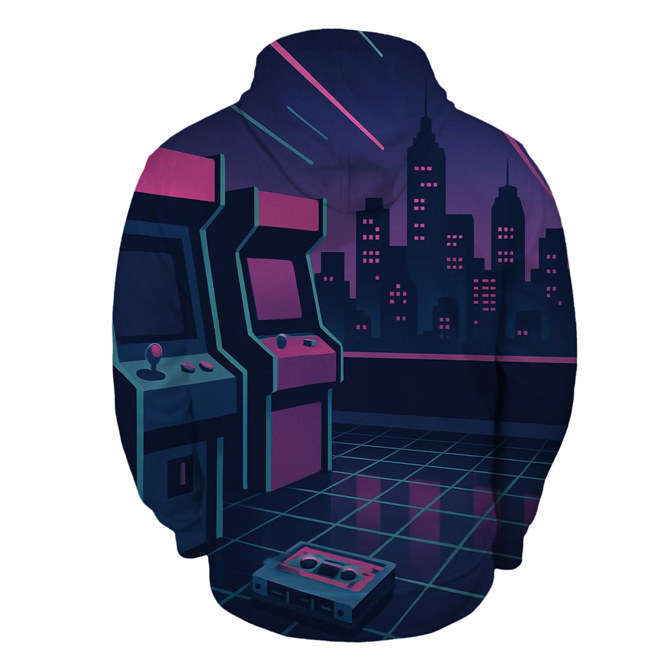 Vaporwave Arcade Skyline hoodie styles