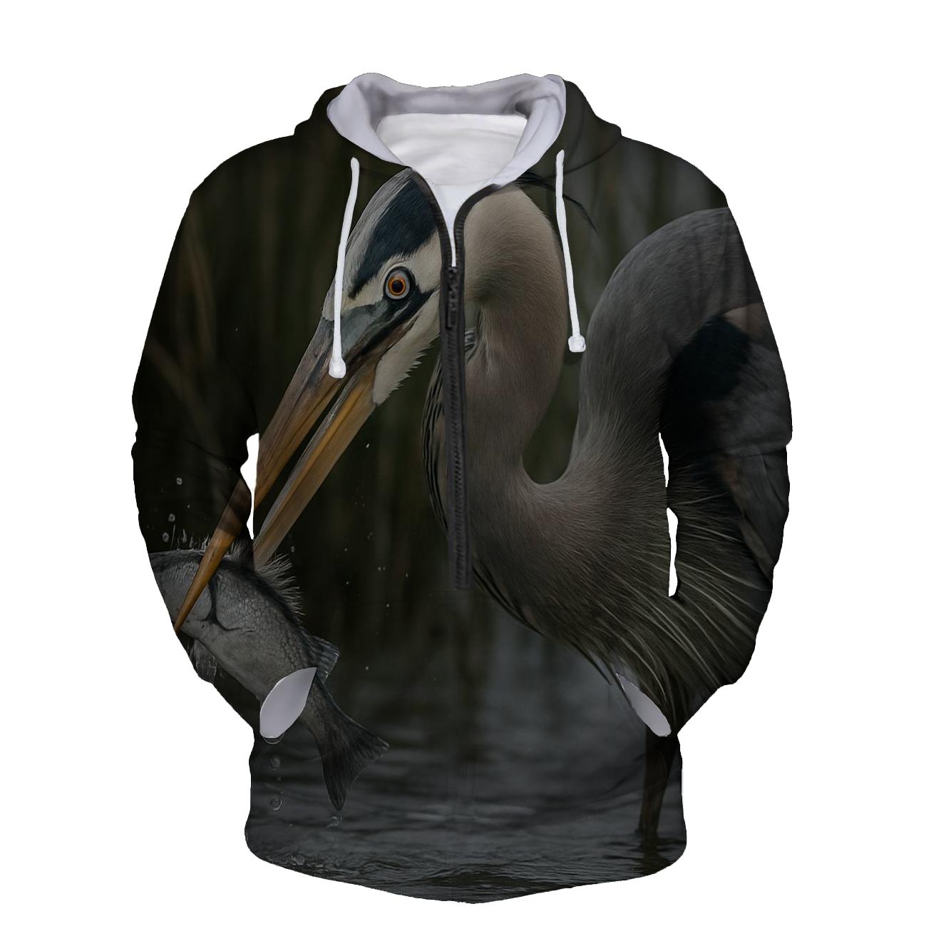 Steel-Water Strike — Great Blue Heron printed hoodies