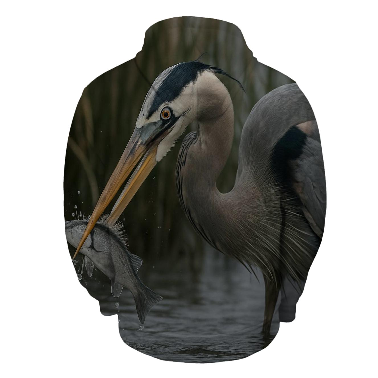 Steel-Water Strike — Great Blue Heron printed hoodies