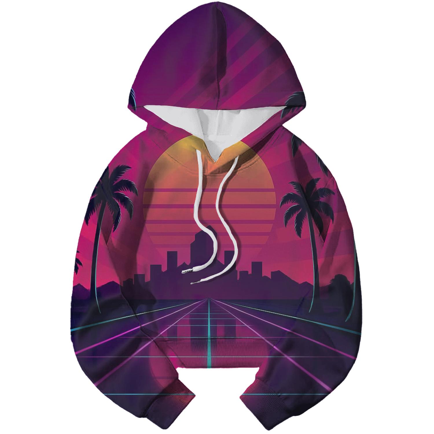 Neon Sunset Boulevard printed hoodies
