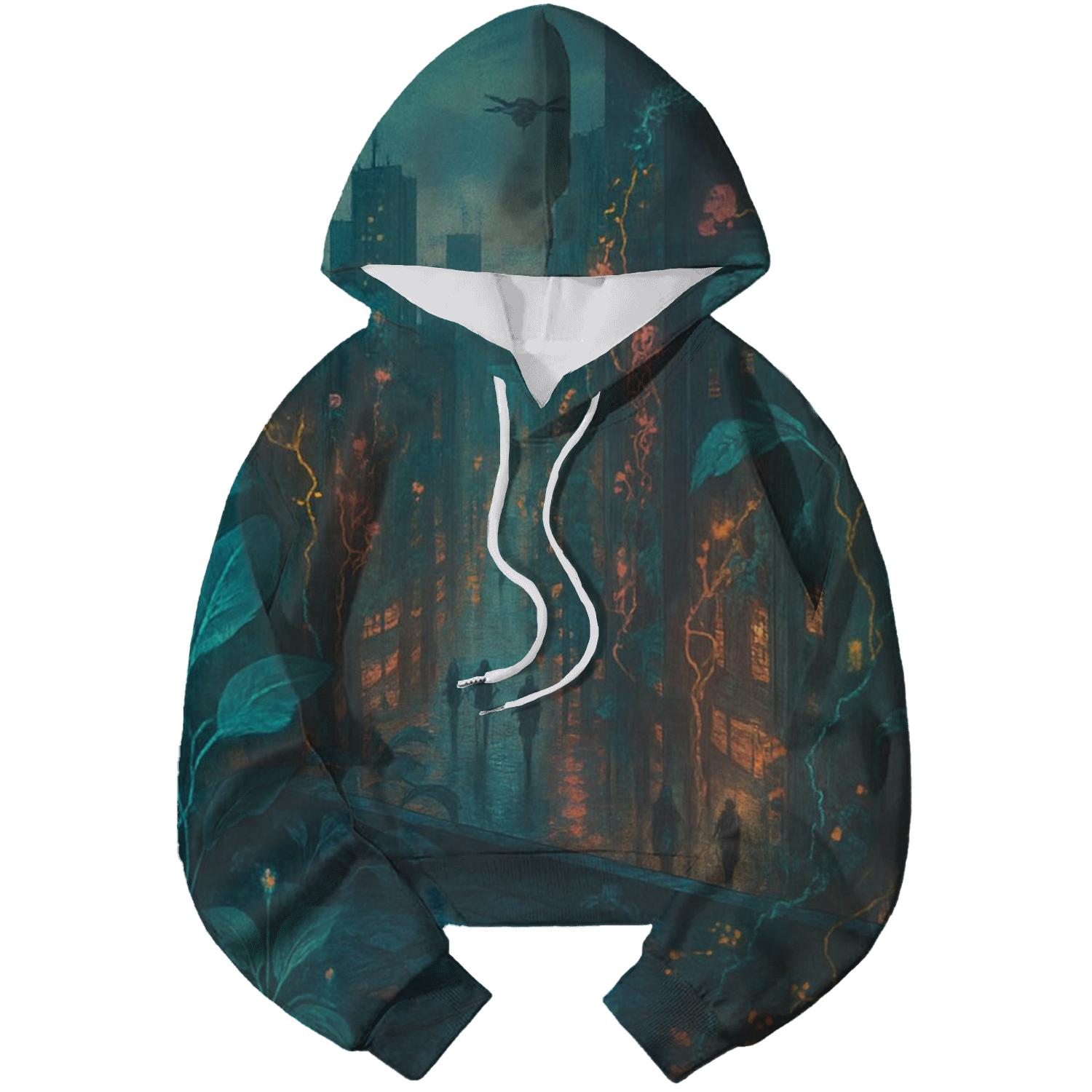 Bioluminescent Cityscape Collage pullover hoodies