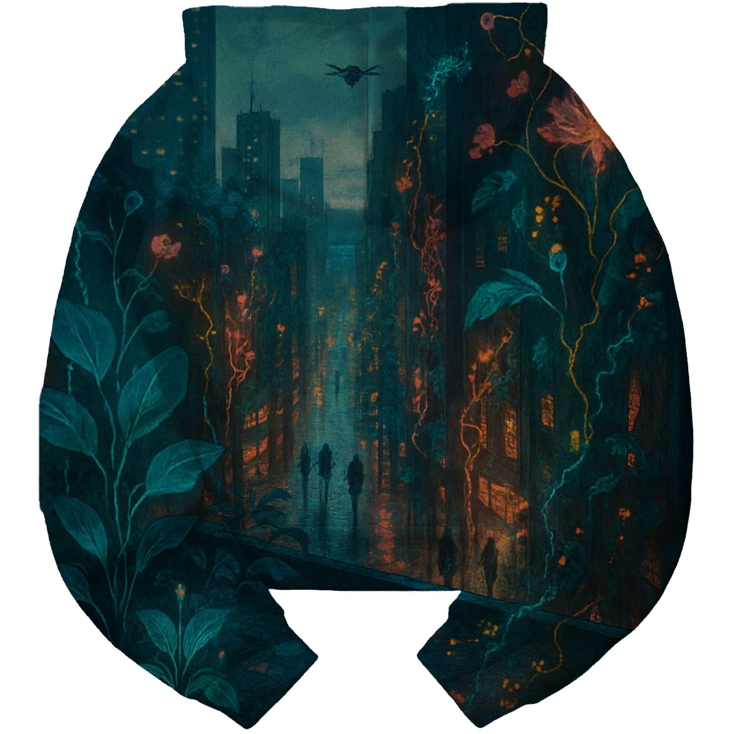 Bioluminescent Cityscape Collage pullover hoodies