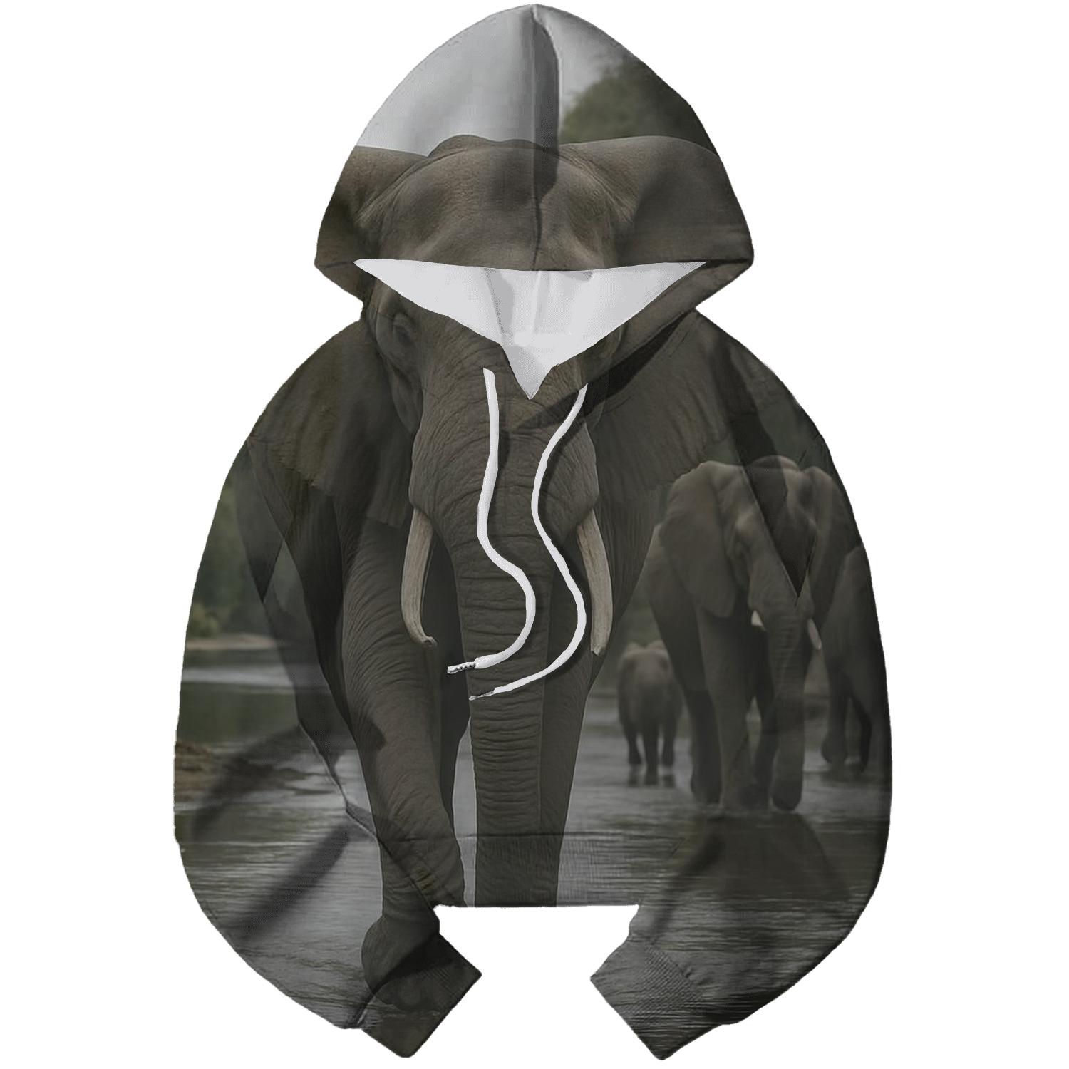 Riverway Crossing — African Elephant Matriarch printed hoodies