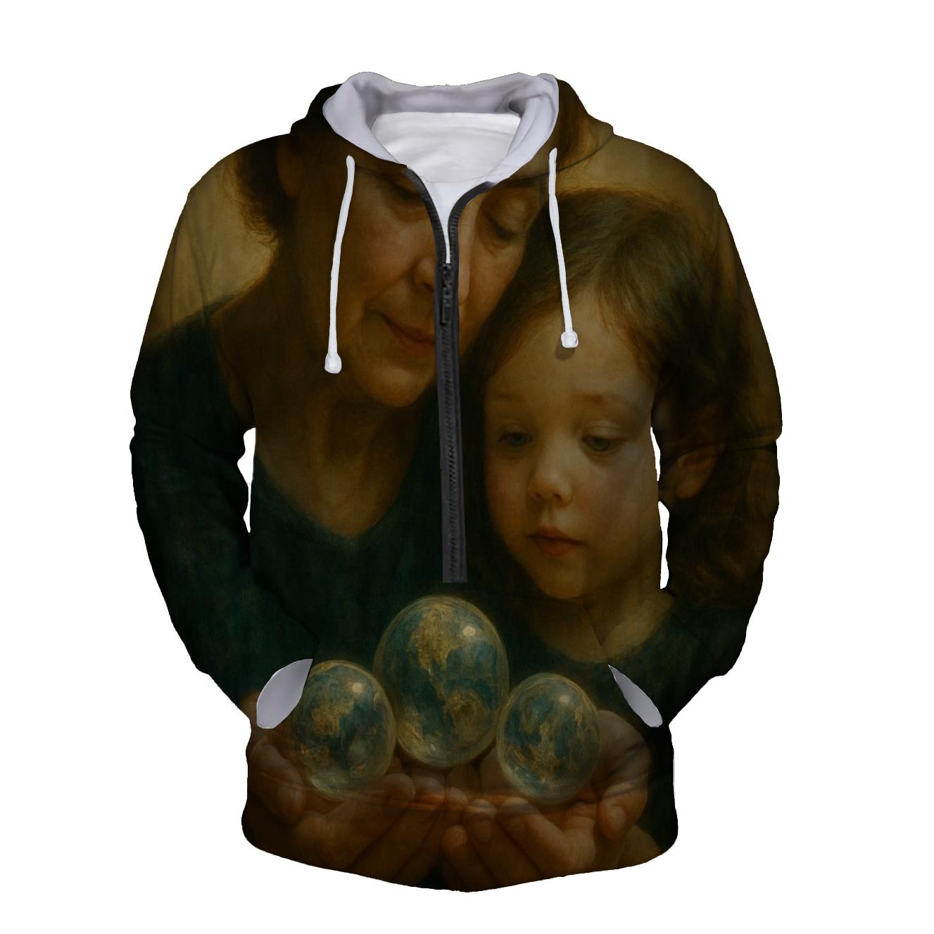 The Quiet Atlas Bearing Worlds In Her Hands zip-up hoodies