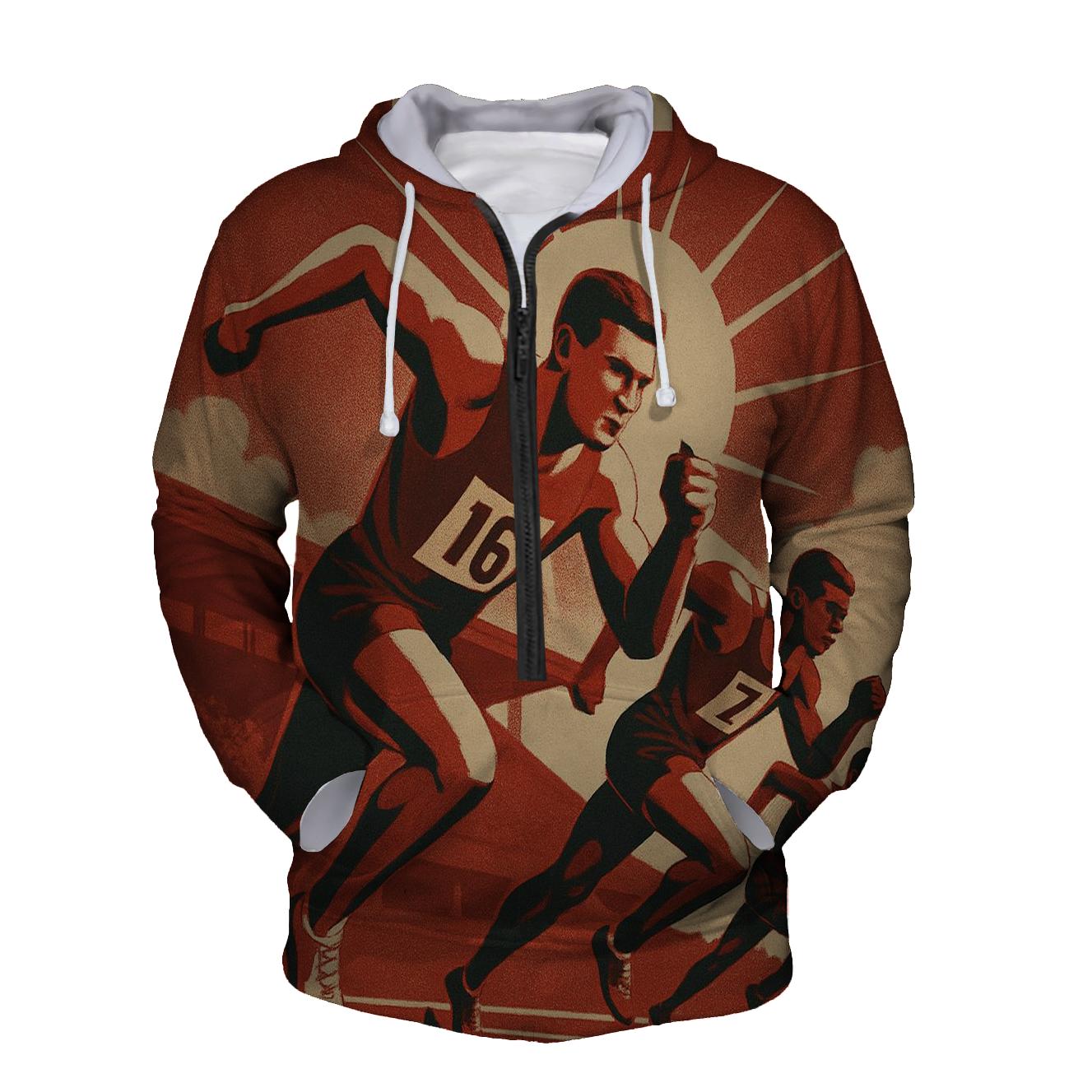Vintage Track Sprint Poster zip-up hoodies