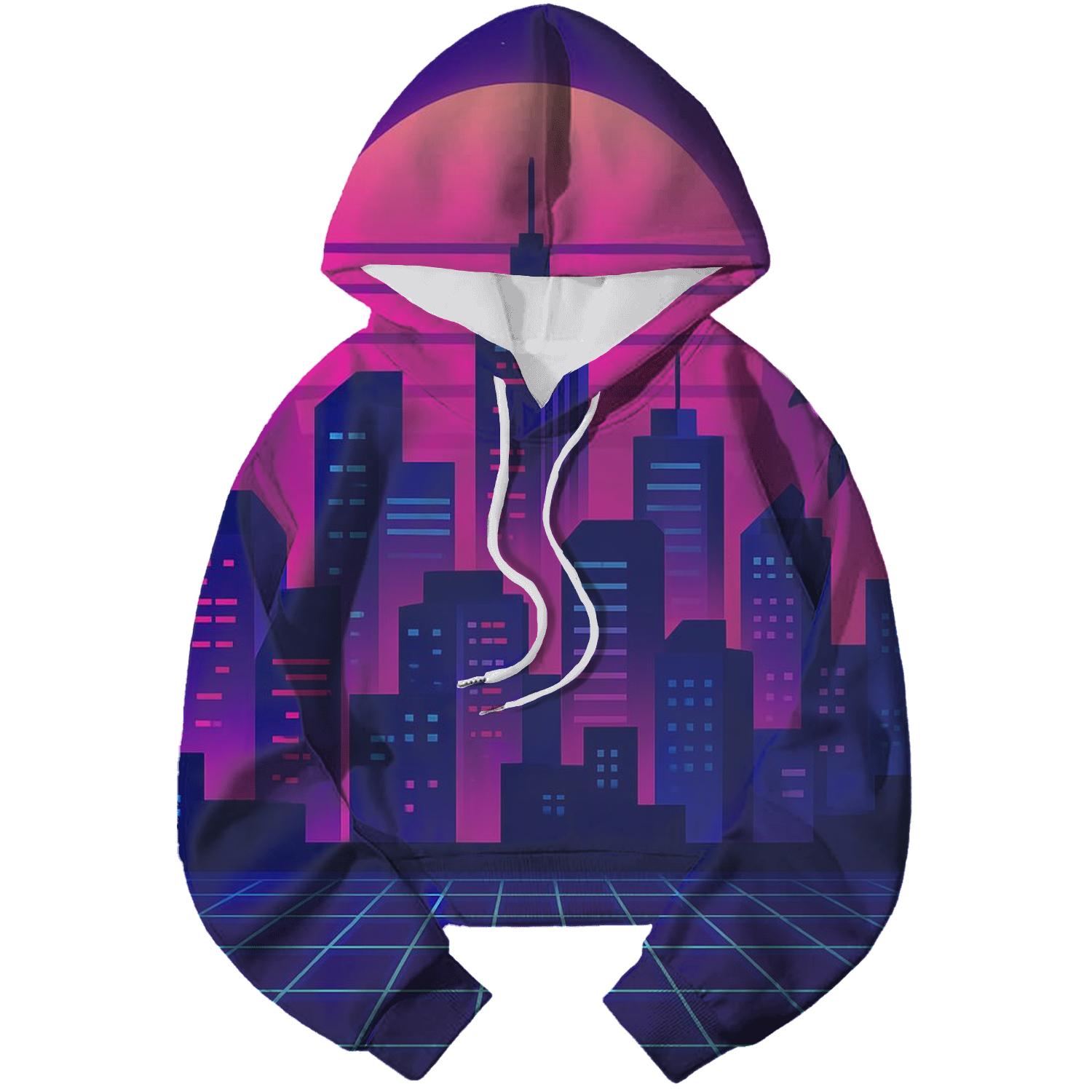Neon Vaporwave Skyline printed hoodies
