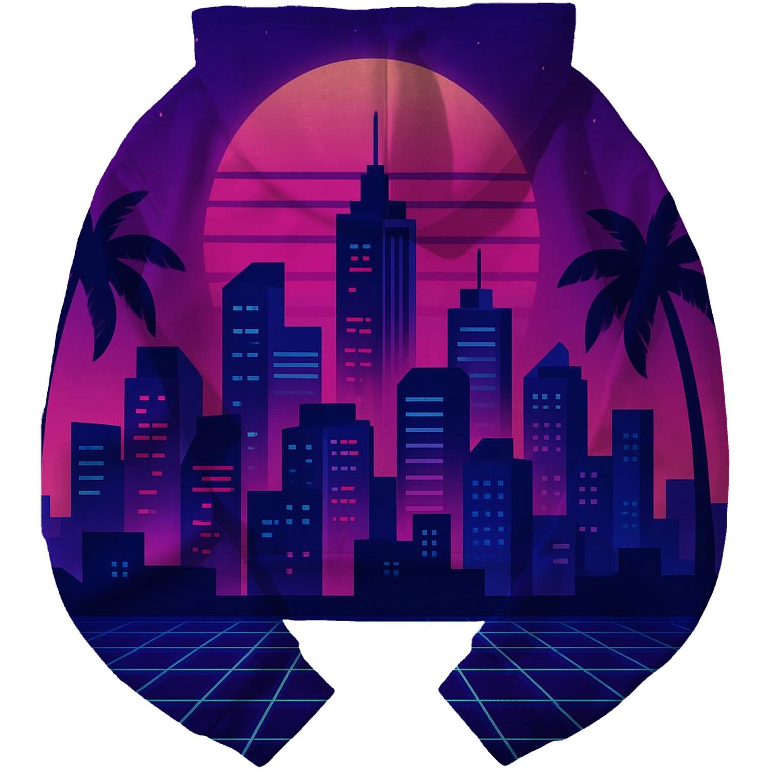 Neon Vaporwave Skyline printed hoodies