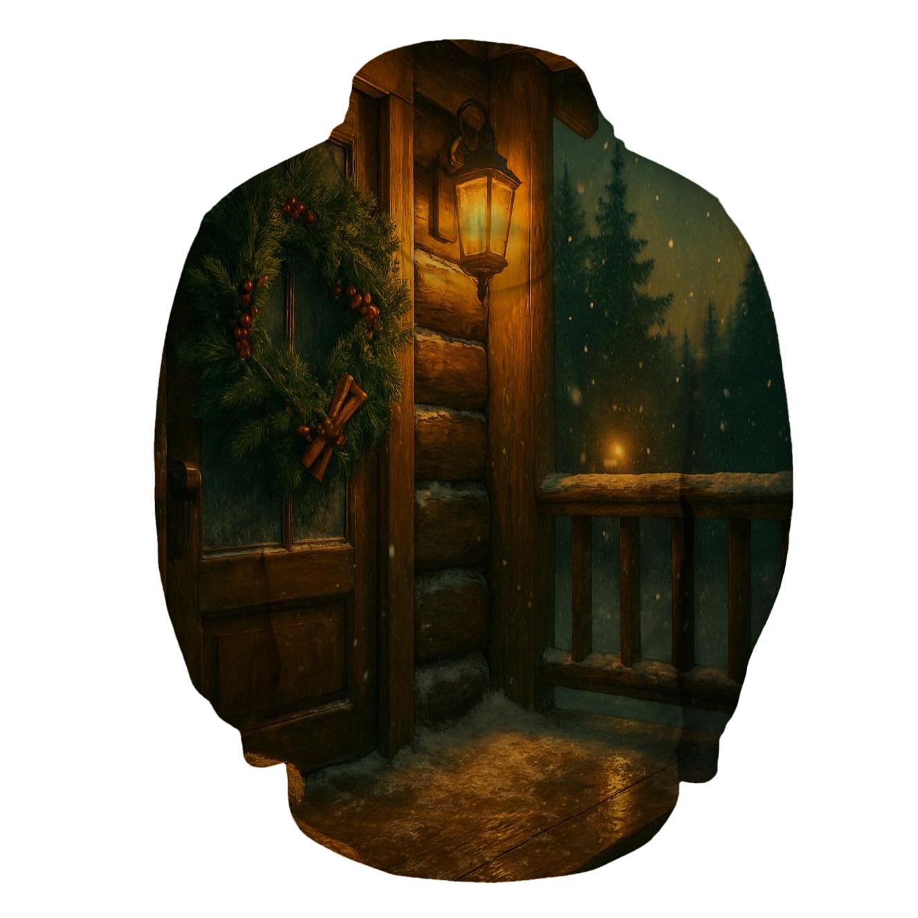 Wreath On Snowy Cabin Door premium hoodies