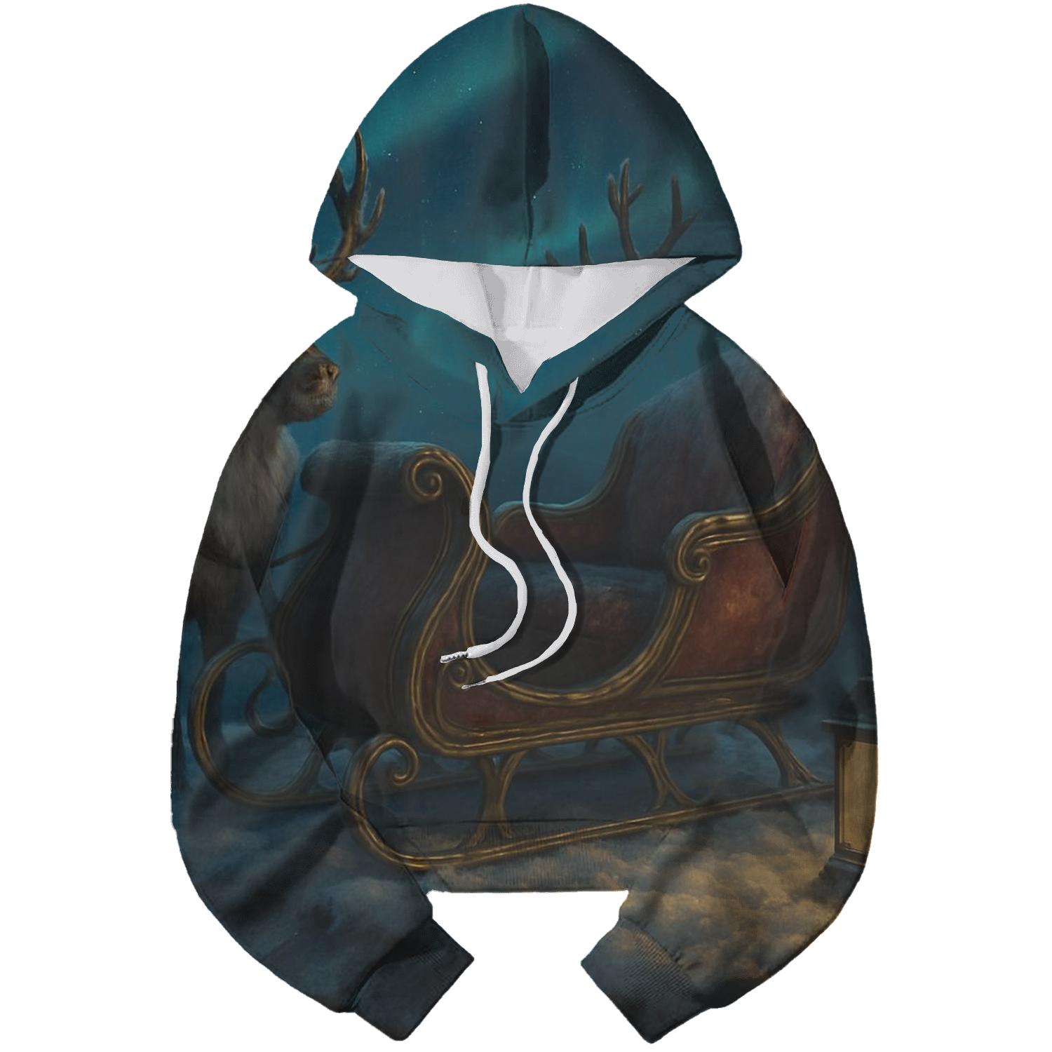 Starlit Sleigh On Snowy Rooftop embroidered hoodies