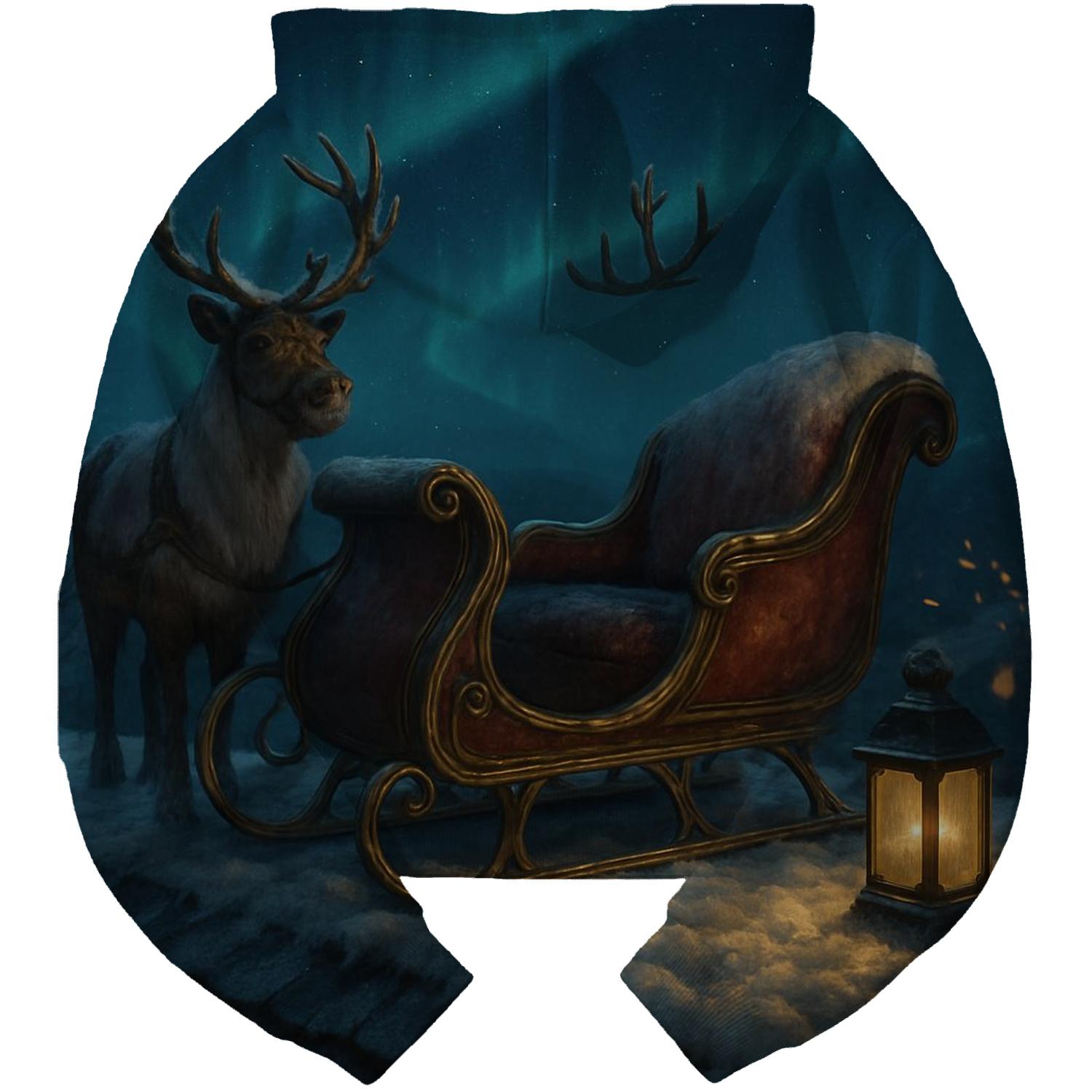 Starlit Sleigh On Snowy Rooftop embroidered hoodies