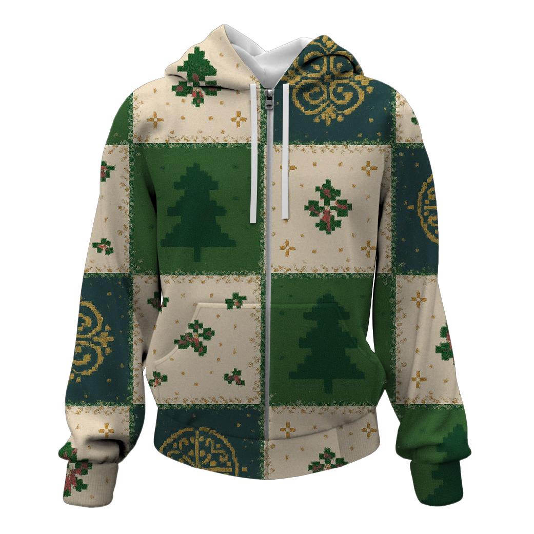 Pixel Evergreen Ornament Patchwork Design printed hoodies