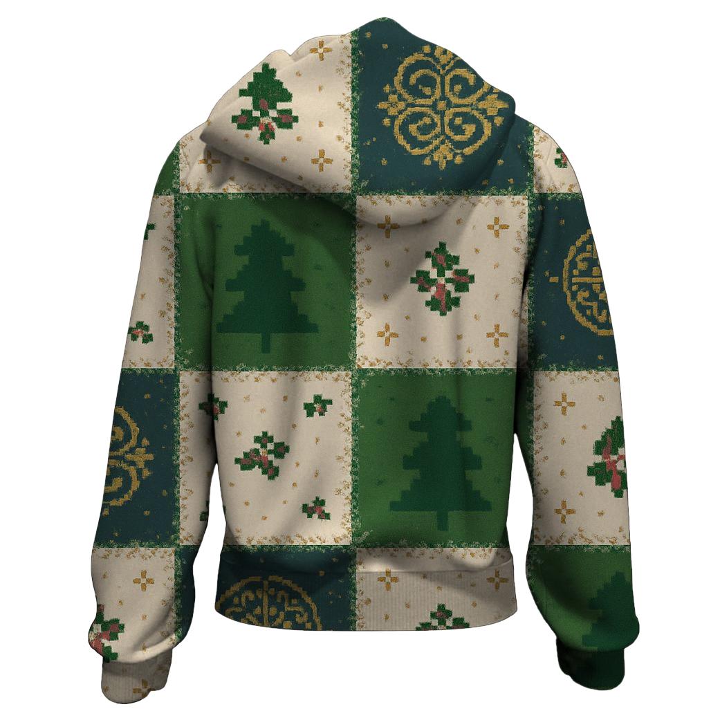 Pixel Evergreen Ornament Patchwork Design printed hoodies