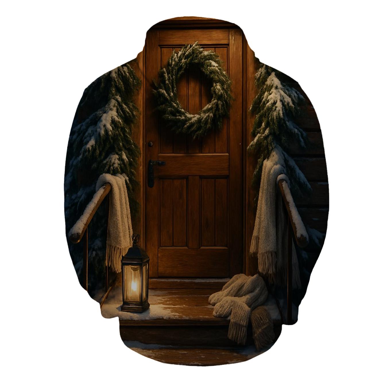 Wreath On A Snowy Cottage Door graphic hoodies