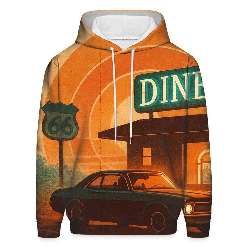 Sunset Roadside Diner Poster embroidered hoodies