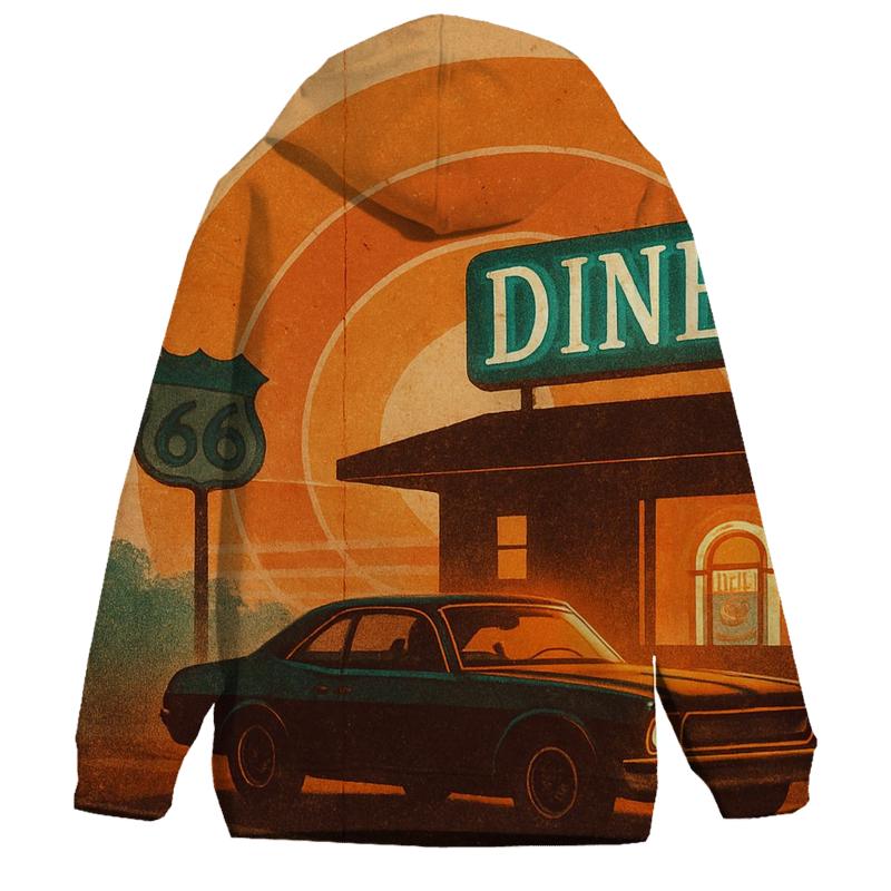 Sunset Roadside Diner Poster embroidered hoodies