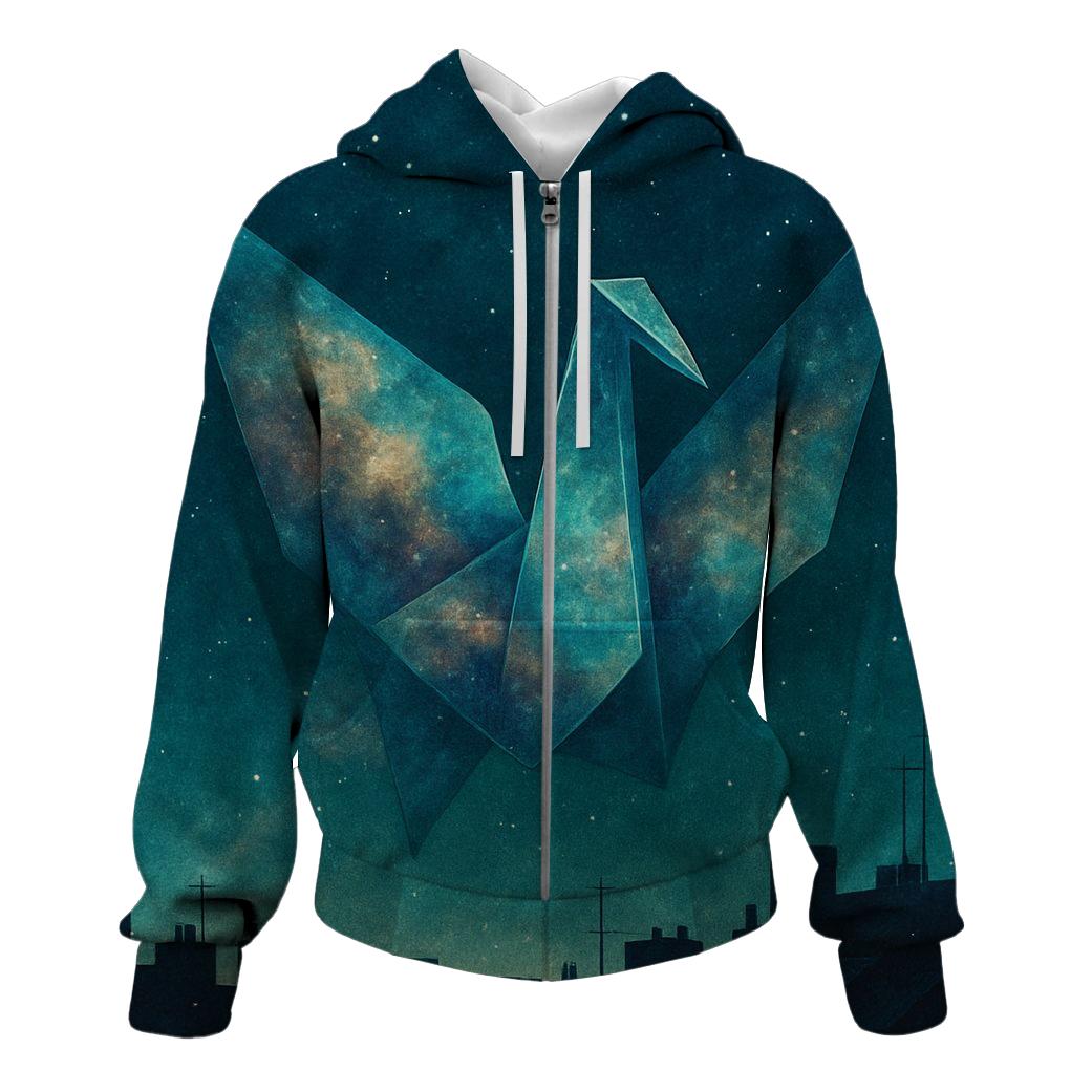 Nebula Origami Crane zip-up hoodies