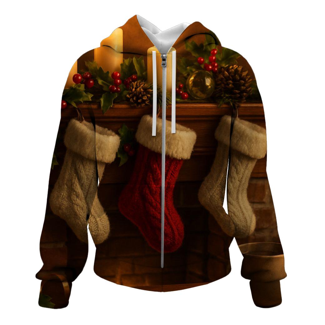 Mantel Of Candles And Stockings zip-up hoodies