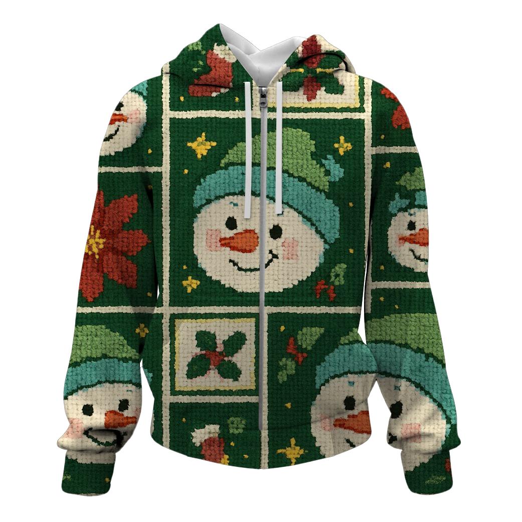Tinsel Snowman Patchwork Design heavyweight hoodies