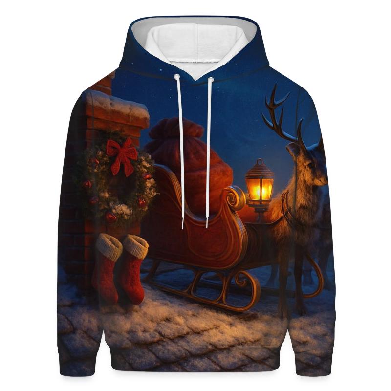 Midnight Sleigh On Rooftop embroidered hoodies