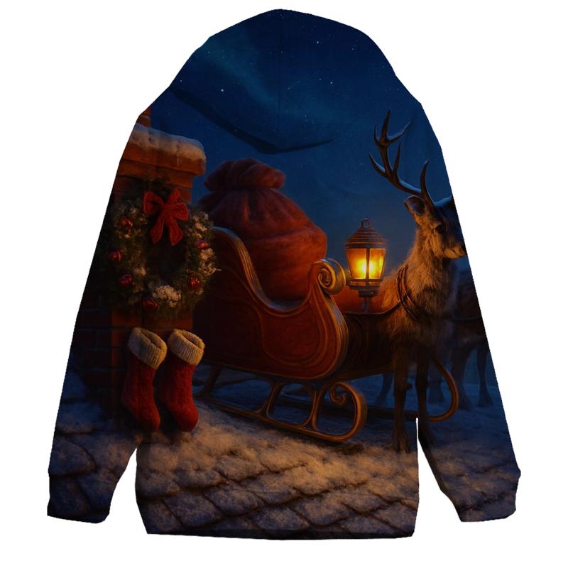 Midnight Sleigh On Rooftop embroidered hoodies