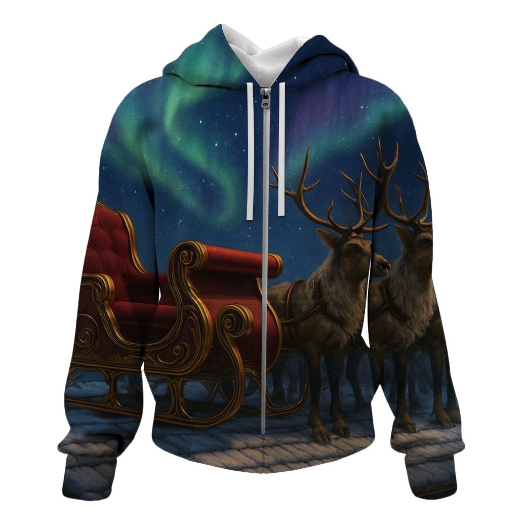 Midnight Ride Under Aurora Skies embroidered hoodies