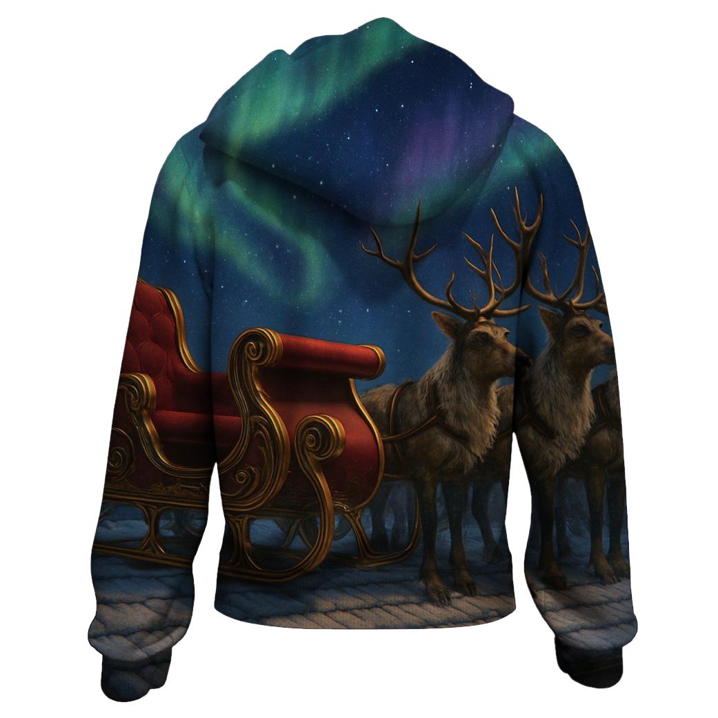 Midnight Ride Under Aurora Skies embroidered hoodies