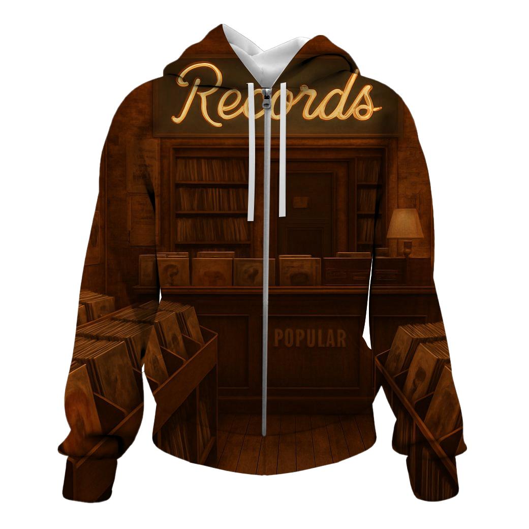 Rustic Vinyl Record Shop Scene heavyweight hoodies