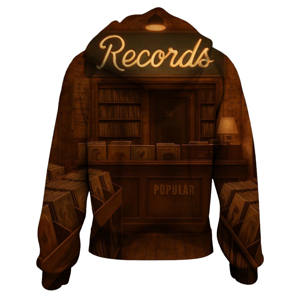 Rustic Vinyl Record Shop Scene heavyweight hoodies