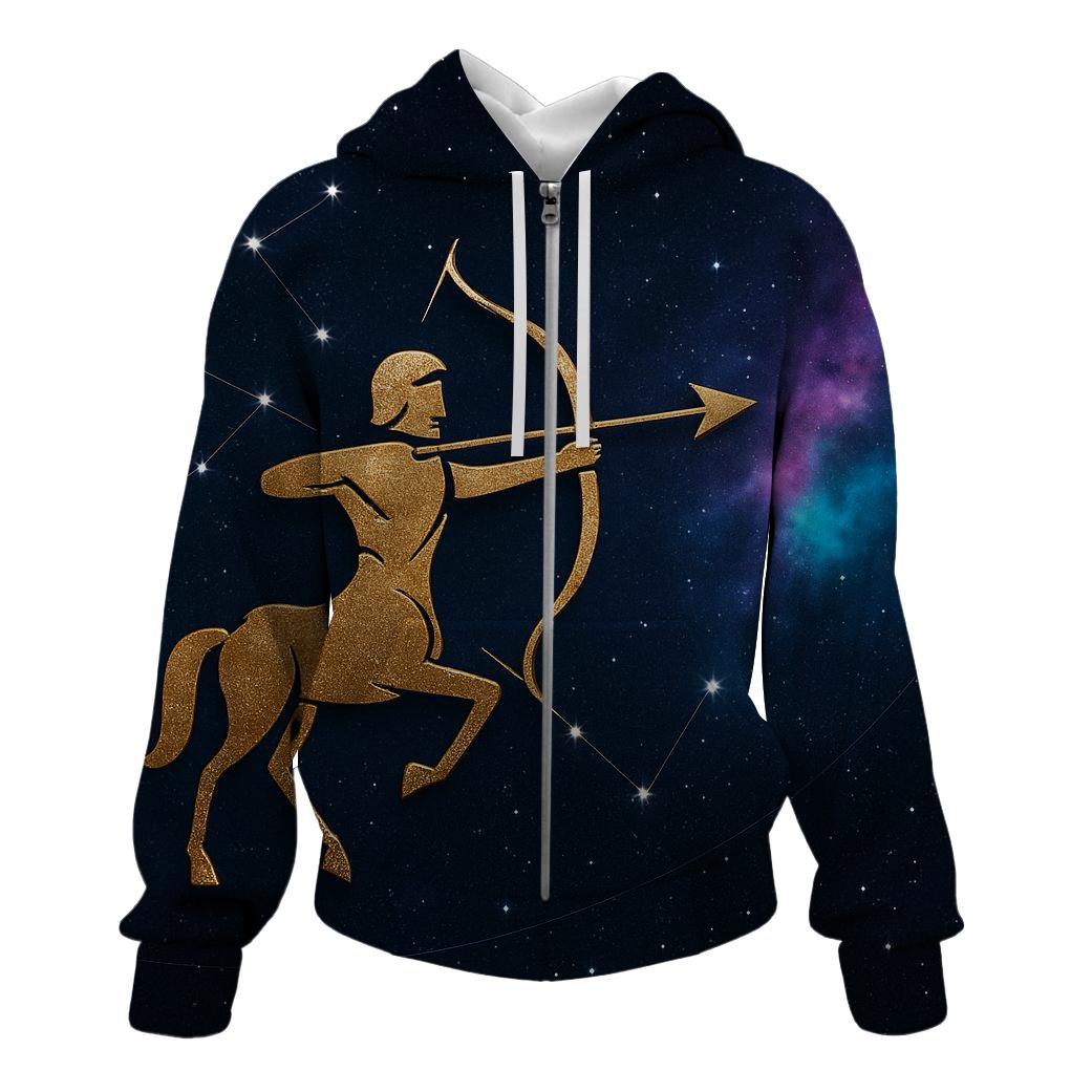 Sagittarius Celestial Archer Panorama zip-up hoodies
