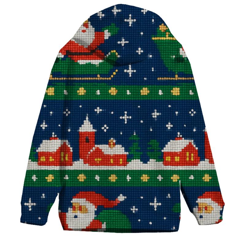 Galactic Santa Sweater Grid Design zip-up hoodies