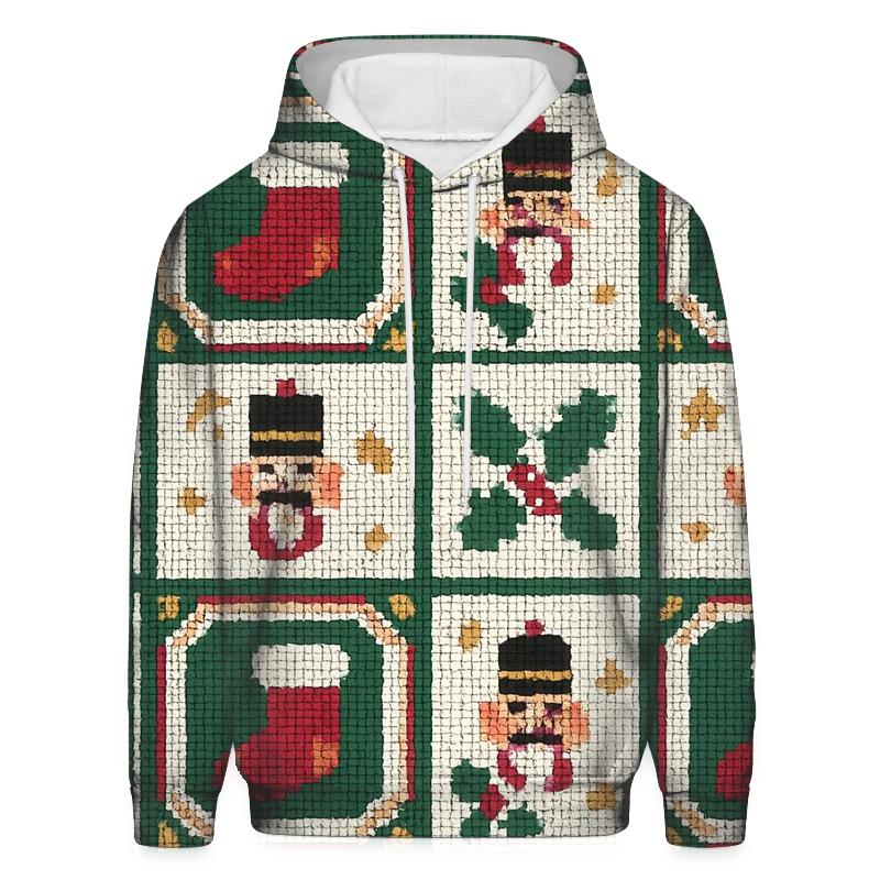Santa Stocking Patchwork Grid Design printed hoodies