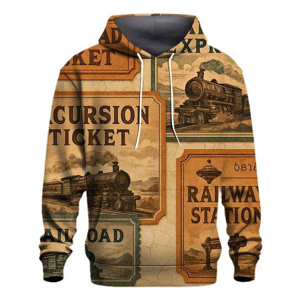 Rustic Vintage Train Ticket Collage heavyweight hoodies