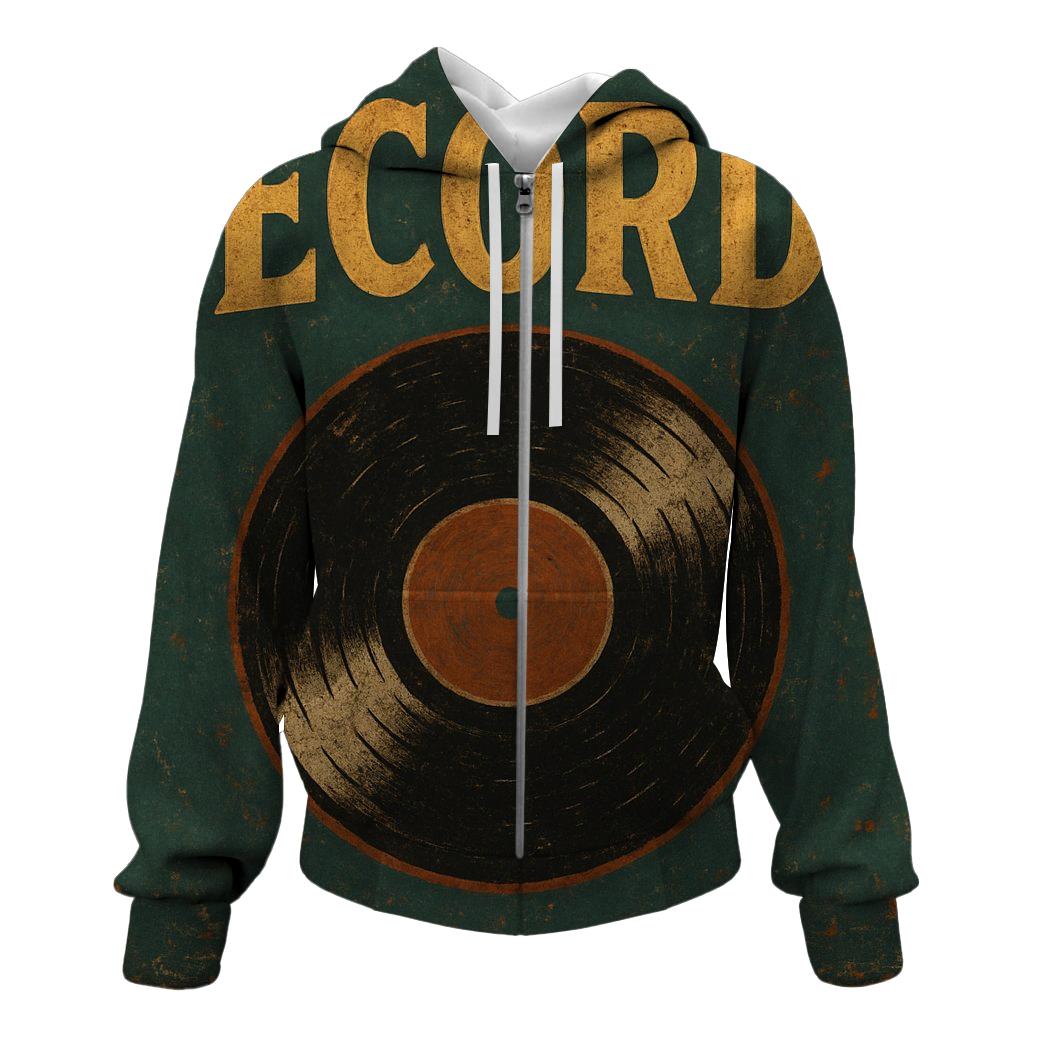 Retro Vinyl Record Shop Sign zip-up hoodies