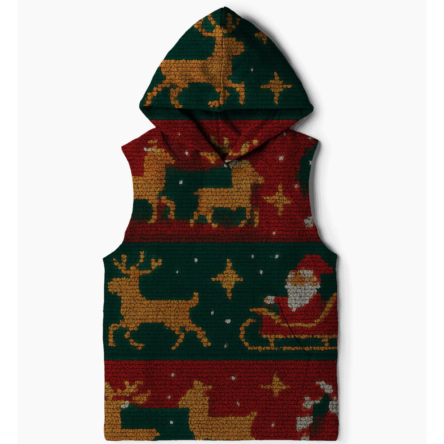 Santa Sleigh Patchwork Bands printed hoodies