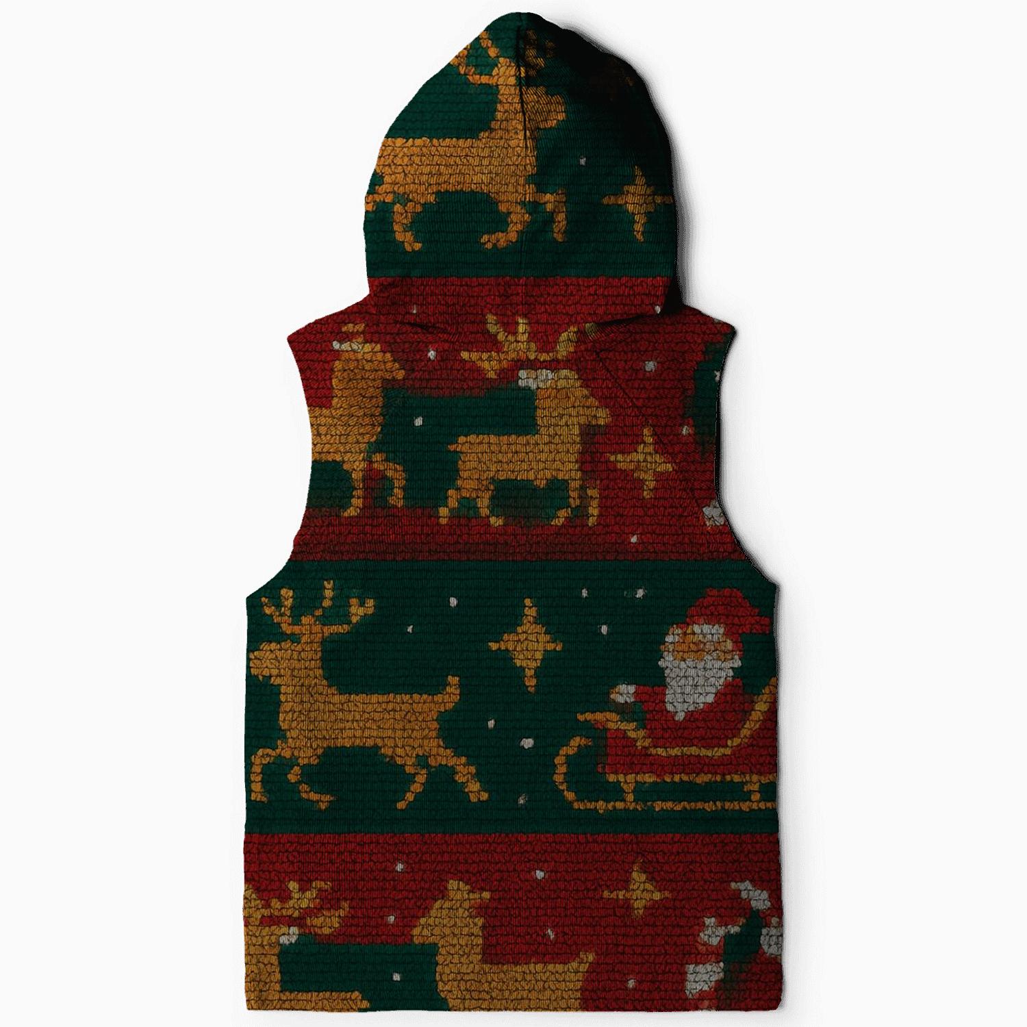 Santa Sleigh Patchwork Bands printed hoodies