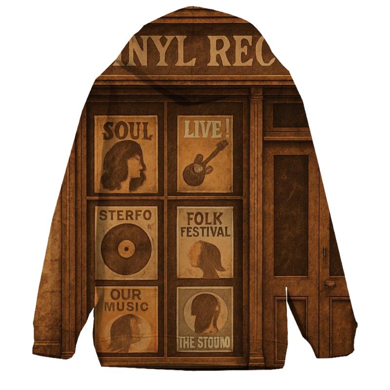 Rustic Vinyl Record Storefront zip-up hoodies