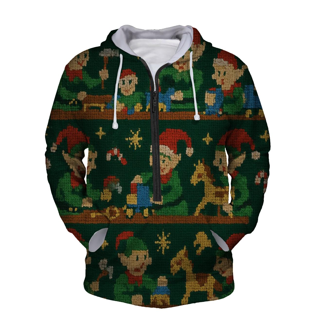 Festive Elf Workshop Pattern designer hoodies